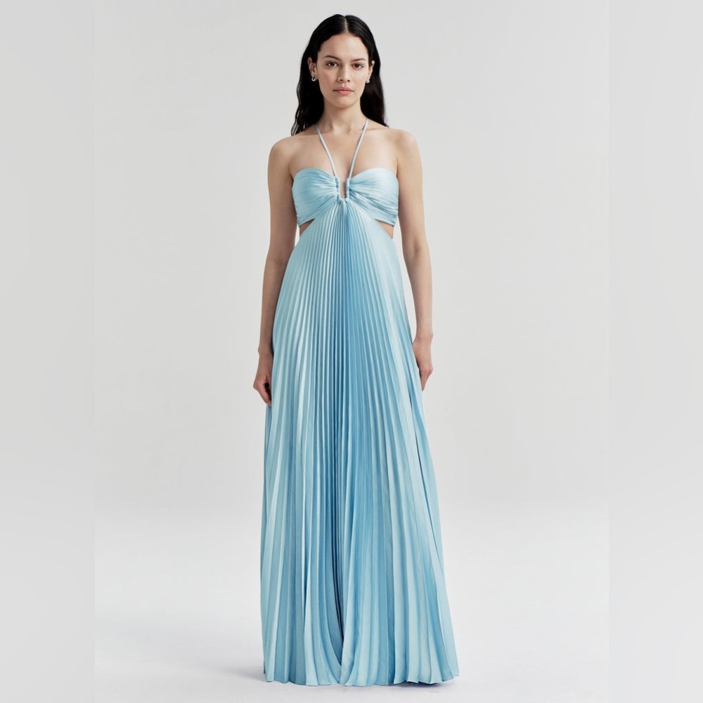 A.L.C Light Blue Pleated Halter Maxi Dress